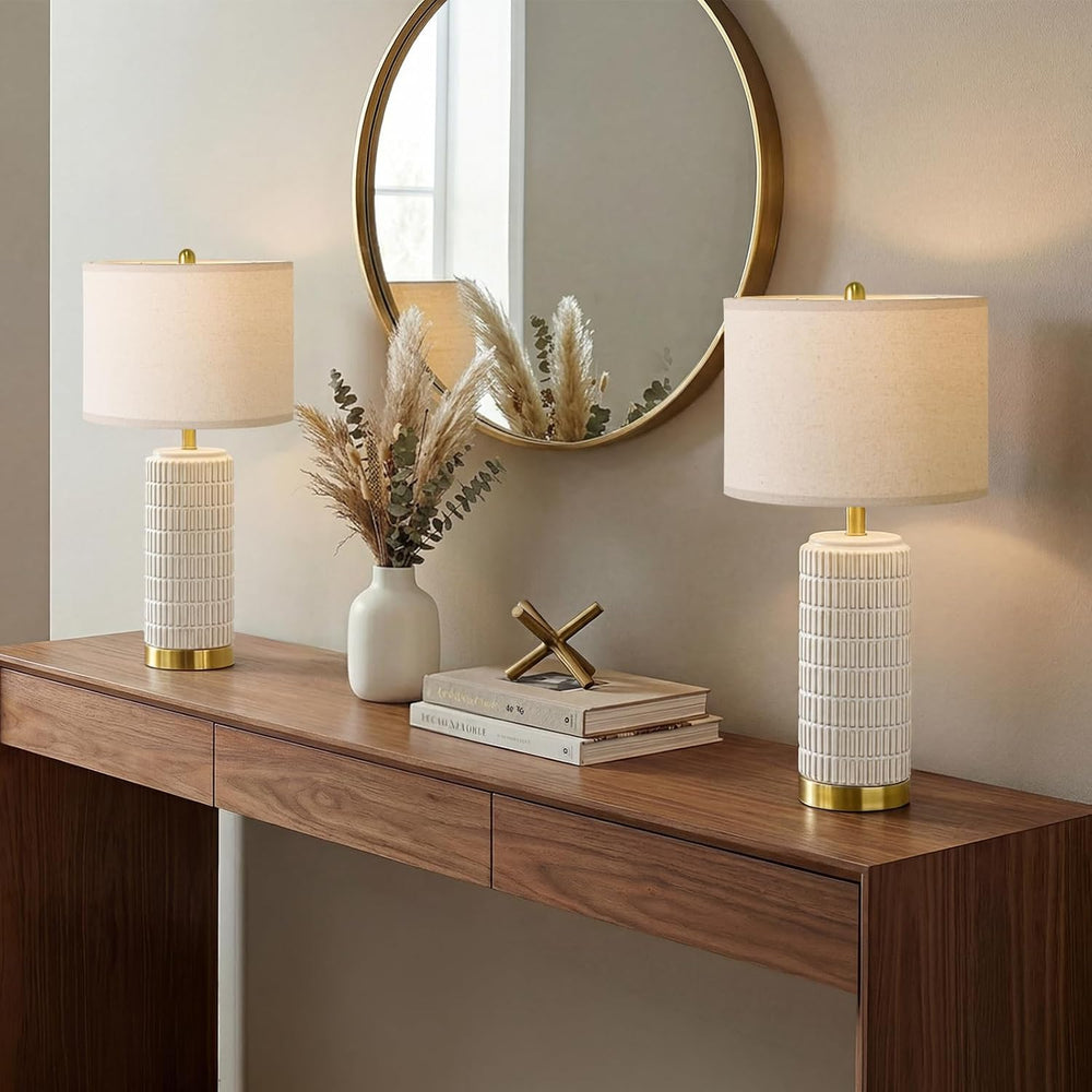 PoKat 25'' Modern Table Lamps Set of 2 for Living Room with Gold Base...