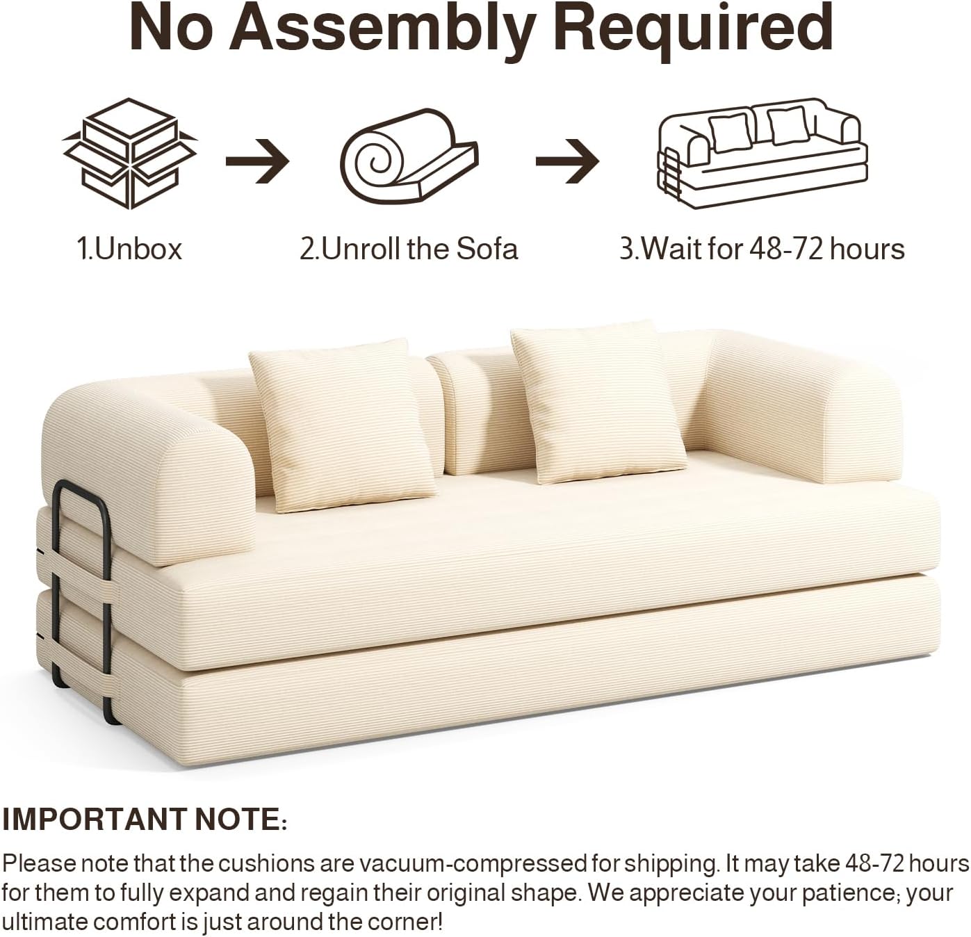 78.8" Convertible Sofa Bed, 5-in-1 Boneless Couch, No Assembly,Cream | Corduroy Boneless Loveseat Sleeper Sofa,Boneless Chair for Living Room,Futon Sleeper Couch with Removable Armrests & Pillows