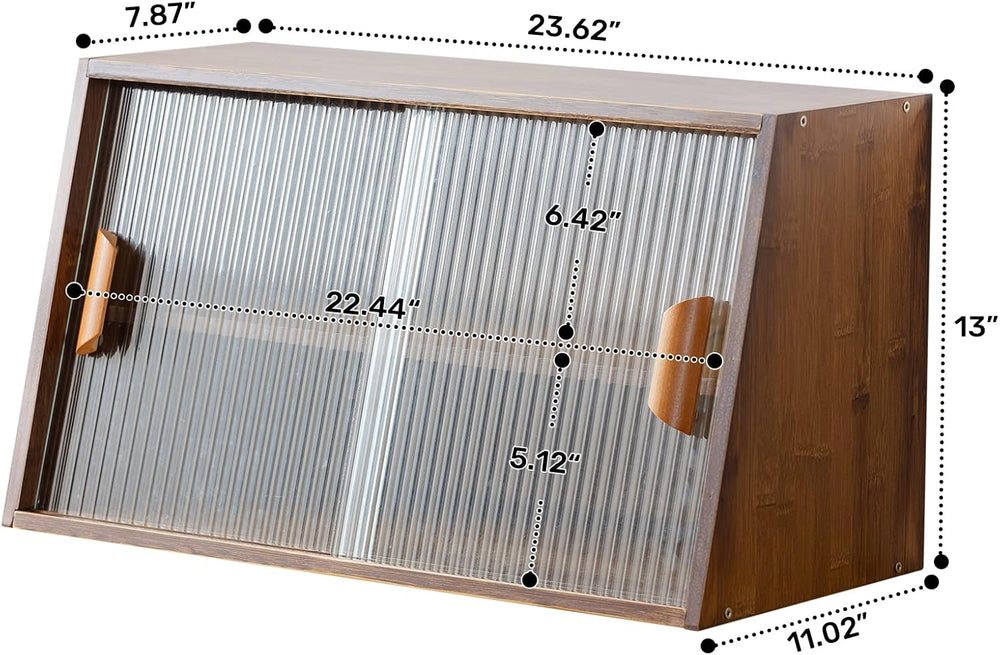 HollyHOME Countertop Pantry Cabinet, Bamboo Sideboard with Glass Doors