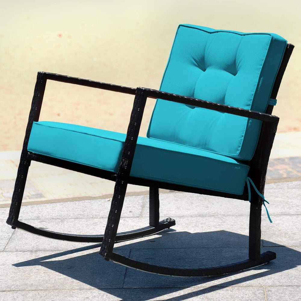 HAPPYGRILL Wicker Rocking Chair, Outdoor Patio Glider Chair with Heavy-Duty F...