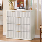 LEYAOYAO Fluted 5 Drawers Dresser for Bedroom Set of 2, 34" Tall Modern Chest of Drawers with Metal Handle, Curved Profile Design,White Wood Drawer Organizer for Bedroom, Living Room, Hallway