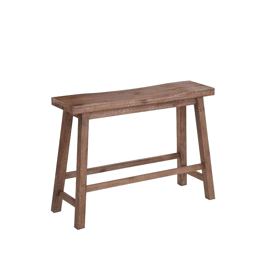 Benjara 33 Inch Saddle Seat Bench, Sandblasted Antique Brown Acacia Wood, Ang...
