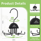 2 Pack Tie Hanger Belt Organizer for Closet, Rotatable Tie Rack with 16 Hooks Max 24 Belts & 16 Ties Storage Capacity, Space Saving Hanging Belt Holder for Closet Organizer, Black