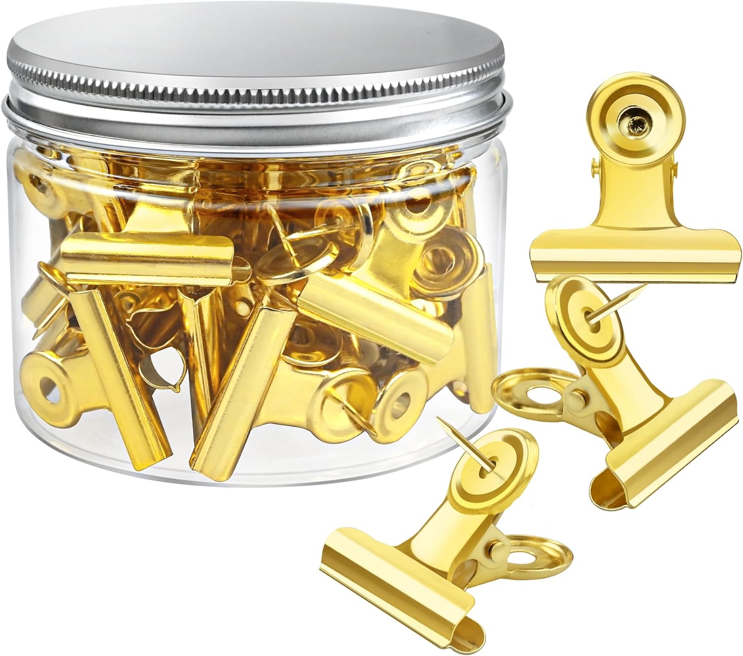 30 Pieces Push Pins Clips Gold Thumb Tacks with Clips for Cork Boards, Bulletin Boards
