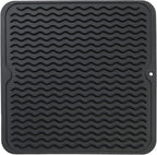 Silicone Dish Drying Mat for Multiple Usage,Easy clean,Eco-friendly,Heat-resistant Silicone Mat for Kitchen Counter or Sink,Refrigerator or Drawer liner Black M 12 inches x 12 inches