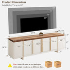 OKD Modern 70" TV Stand,Entertainment Center for TVs Up to 80",TV Console with Storage,Integrated Plinth,Handle-Free Hidden Doors Design,Media Console for Living Room,Bedroom(Antique White)