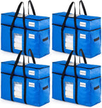TAILI 2 Tier Extra Large Moving Bags, 4 Pack Blue Heavy Duty Totes for Storage with Visible Window, Wrap Around Handles, Storage Bags for Space Saving, Alternative to Moving Boxes