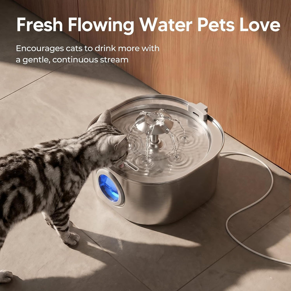 PEKTACO Cat Water Fountain, 3.2L Stainless Steel Pet Fountain, 1 Filter
