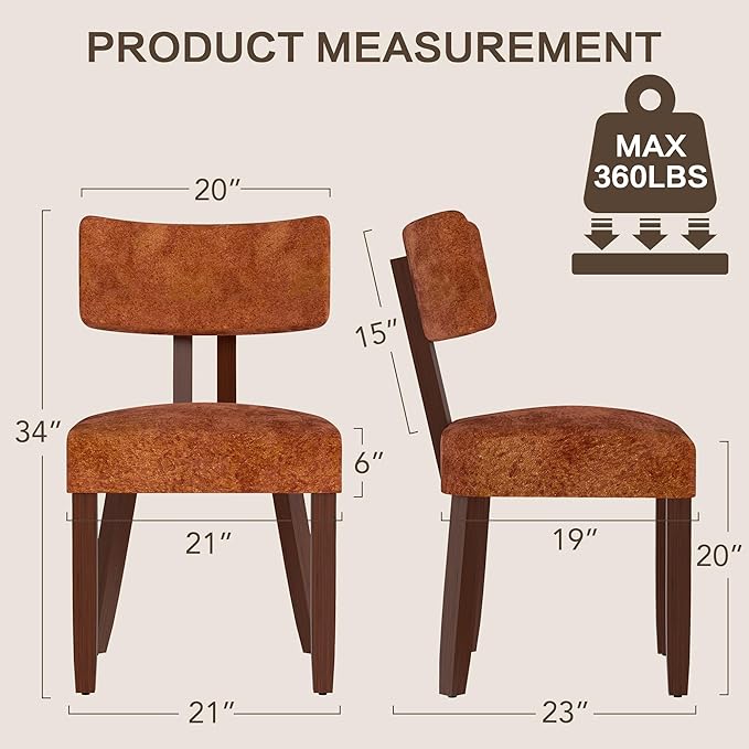 GOTMINSI Mid Century Modern Dining Chairs,Velvet Farmhouse Upholstered Kitchen Chairs, Accent Curved Backrest Dining Room Chairs with Hardwood Legs (Caramel, 6PCS)