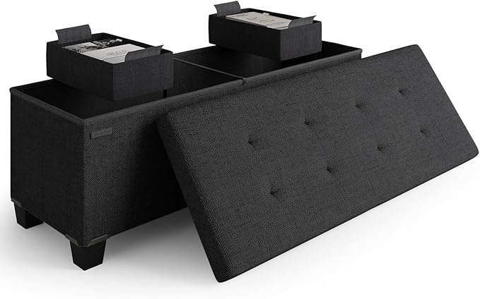 STORAGEBUD Storage Ottoman Bench with Bins, 43-in Storage Bench for Bedroom End of Bed, Folding Foot Rest Ottoman for Living Room Max 660lbs, Fabric Ottomans, Black