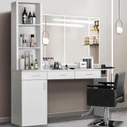 4ever2buy Hair Salon Station for Hair Stylist, Salon Wall Station with Barber Cabinet, Barber Stations Equipment Hair Dryer Holder, Drawers (White)