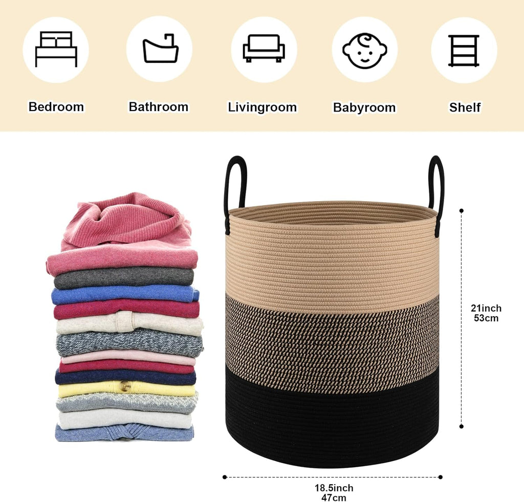 OIAHOMY 100L Laundry Hamper, Dirty Clothes Hamper for Bedroom, Collapsible Laundry Basket, Large Blanket Basket, Nursery Hamper with Handle, Blanket Storage for Living Room-18.5x21inches-Yellow&Black