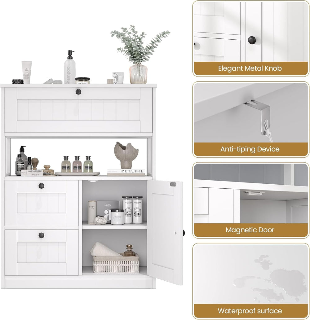 GRUSIGN Bathroom Cabinet, Modern Bathroom Floor Storage Cabinet Organizer wit...
