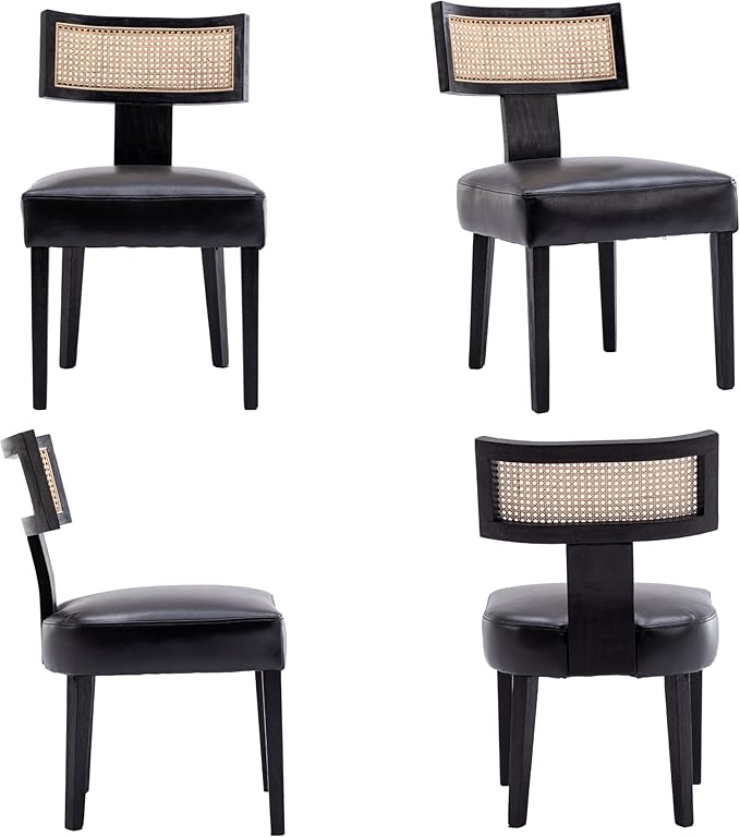 Rattan Dining Chairs Set of 4, Modern PU Leather Upholstered Kitchen Chairs, ...