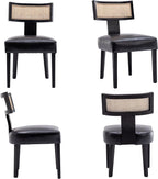 Rattan Dining Chairs Set of 4, Modern PU Leather Upholstered Kitchen Chairs, Wooden Dining Room Chair Farmhouse Dinner Chair, Black