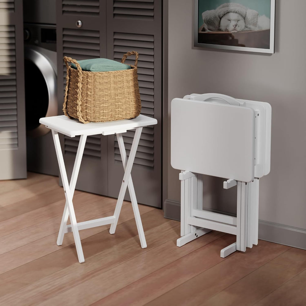 Winsome Alex Set of 4 Foldable Snack Tables with Storage Rack | Easy to Store...