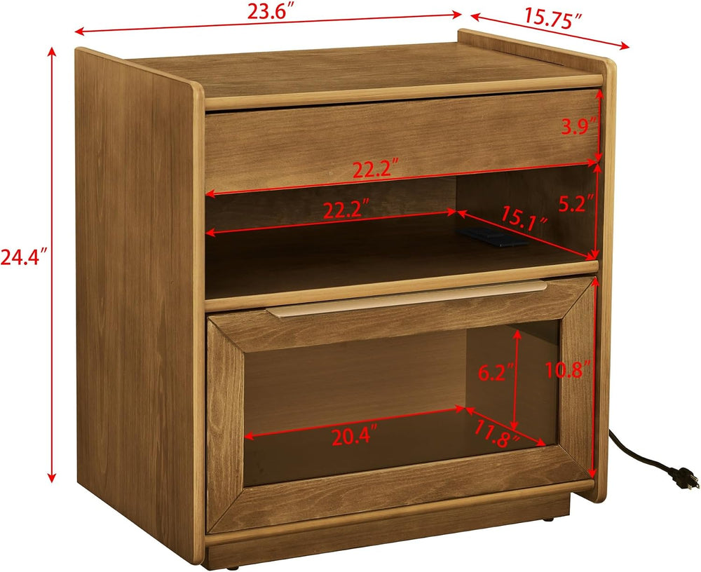 Mid Century Modern Nightstand with Charging Station & Outlet Hole & 2...