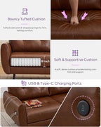 TYBOATLE 3 Seat L Shaped Leather Sectional Couches for Living Room, Faux Leather Couch w/USB & Type-C Charging Port, Small Sectional Sofa w/Deep-Seat Chaise (Brown)