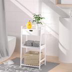 3 Tier Natural Bamboo Ladder Storage Shelf with Pull Out Drawer, Space Saving Freestanding Display Rack 11.8" D x 16.5" W x 31" H for Bathroom Bedroom Kitchen Office
