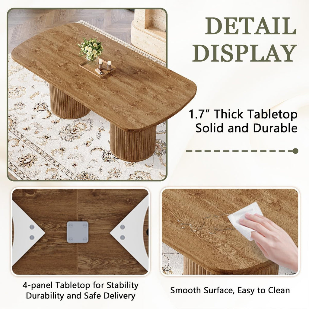 79" Dining Room Table for 6 8 10 Person, Large Wood Dining Table, Rectangular Modern Mid-Century Farmhouse Dining Room Table for 6 8 10, Ideal for Dining & Gatherings