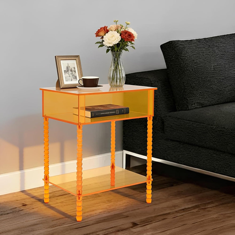 Acrylic Side Table, End Table with Storage, Nightstand for Living Room Bedroo...