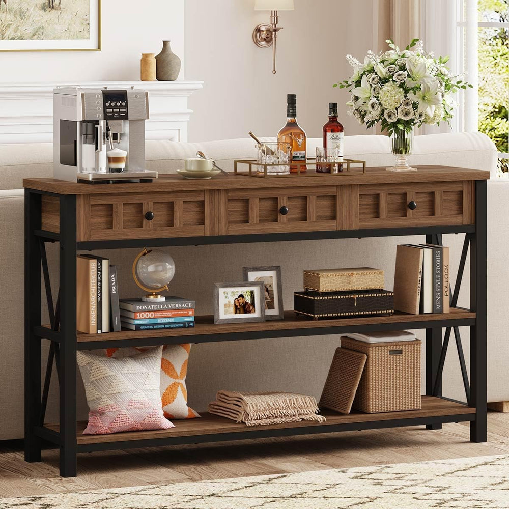 FATORRI Console Table for Entryway, Farmhouse Sofa Table with 3 Drawers for L...