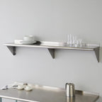 ROCKPOINT Stainless Steel Shelf 12 x 60 Inches 400lb, NSF Metal Commercial Shelves Wall Mount Floating Shelving with Backsplash for Restaurant, Kitchen, Home and Hotel, Silver