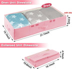 punemi Under Bed Storage With Lids, 2 Pack Pink Underbed Storage Bins Containers for Girls Daughter, Large Low Profile Stackable Drawer Organizer Box for Clothes Bedroom Couch Closet Basement