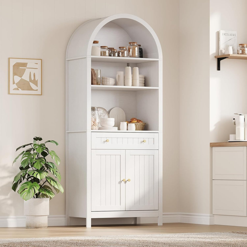 73" Tall Arched Cabinet, Arched Kitchen Pantry with Adjustable Shelves, ...
