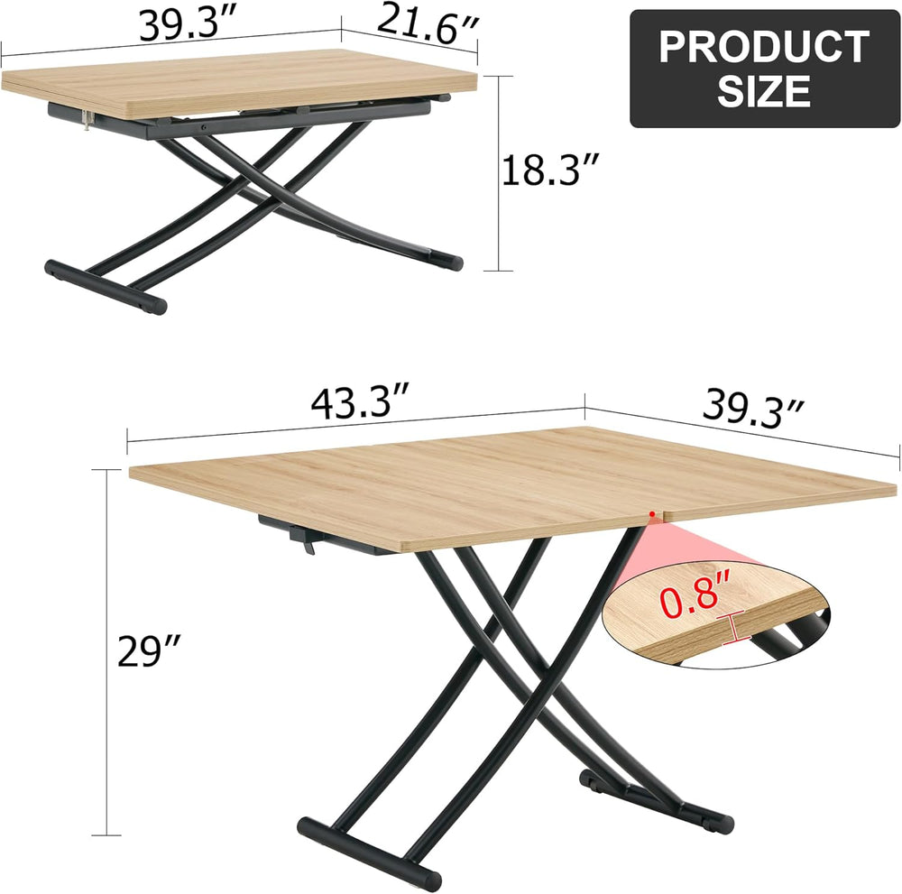 Space Saving Folding Dining Table, Adjustable Height Foldable Coffee Table wi...