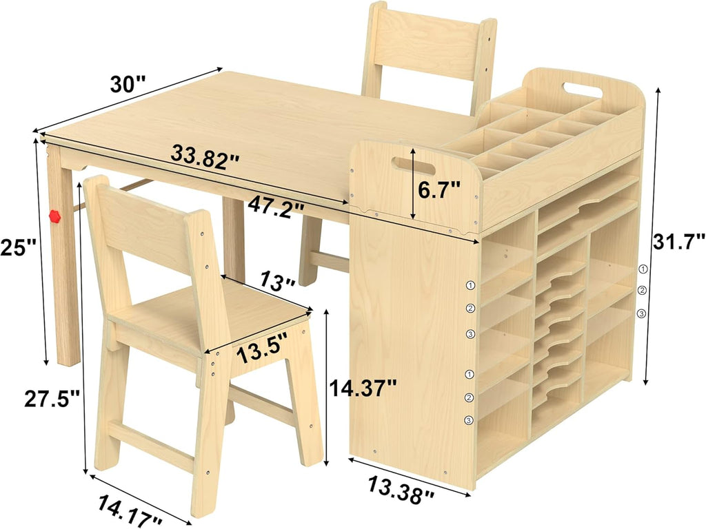 GDLF Kids Art Table and Chairs Set, Craft Desk with Large Storage and Portable Art Supply Organizer for Children Ages 8-12, 47" L x 30" W