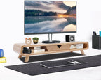 Monitor Stand Riser, 24inch Large Desk Computer Monitor Stand with 2 Wire Holes & Back Baffle, V-shaped Drawer, Desk Shelf Adds Storage for PC Monitor, Laptop, Printer
