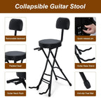 Folding Guitar Stool Chair with Padded Seat, Ergonomic Backrest & Built-in Stand - Heavy Duty Portable Seat for Acoustic, Electric, Bass Guitar Practice & Performance Black