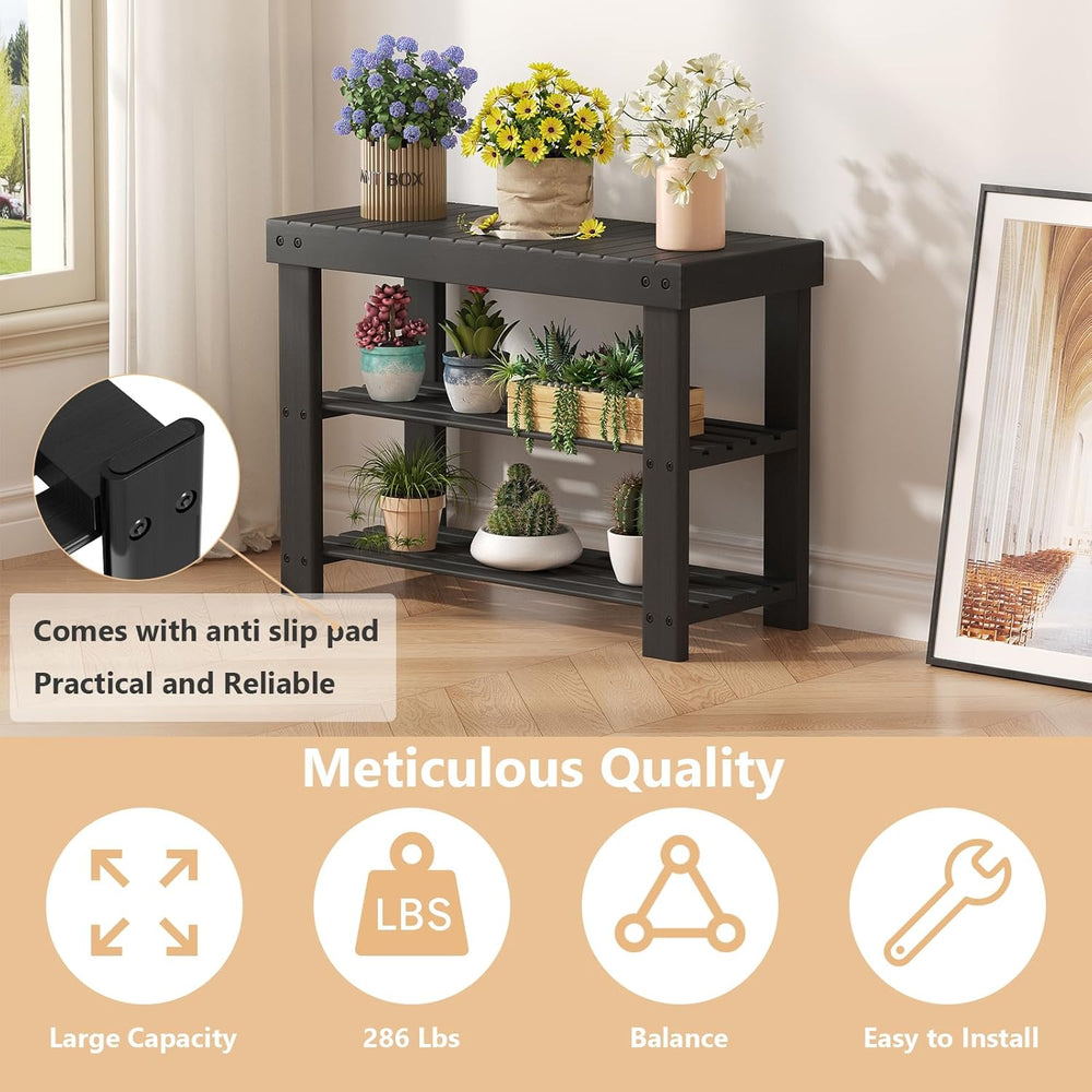 Sweetcrispy Shoe Rack Bench, 3-Tier Bamboo Entryway Storage Organizer, 286lb ...