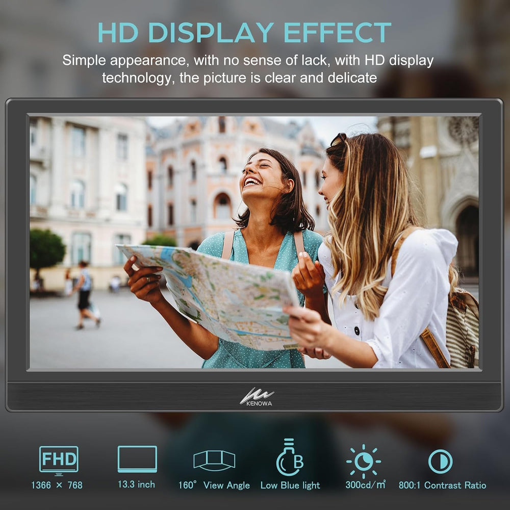 Kenowa Portable Monitor 13.3 Inch HD 1366x768 LED Screen Small HDMI Monitor