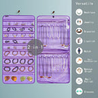 Dual-sided Hanging Jewelry Organizer Necklace Holder Jewelries Storage with 34 Zippered Pockets and 14 Dustproof Hook Loops (PURPLE)