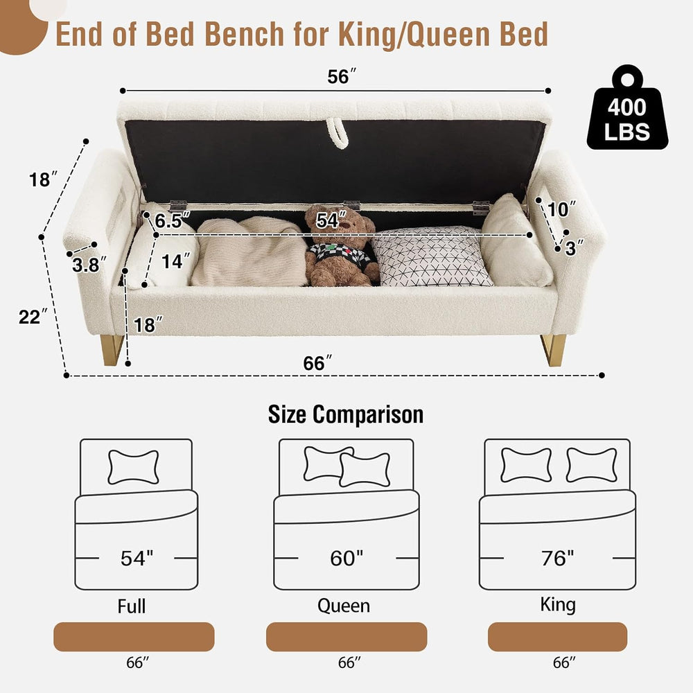 66" King Size Storage Bench for Bedroom End of Bed Benches with Storage ...
