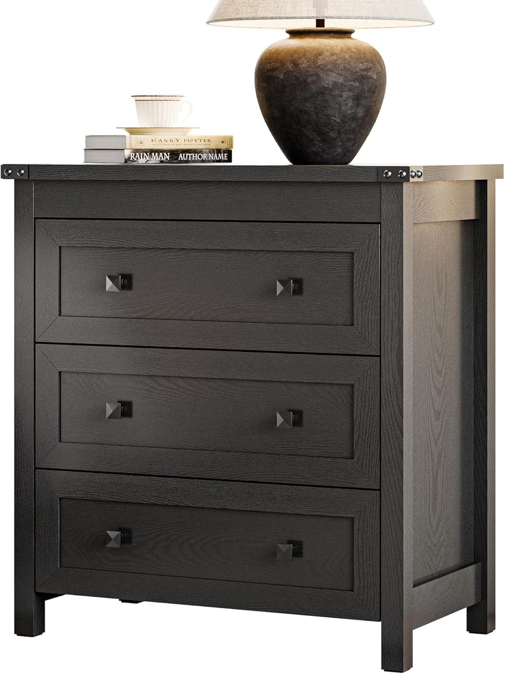 Xixini Farmhouse Nightstand with 3 Storage Drawers, 27.55" Wide Wood Bed...