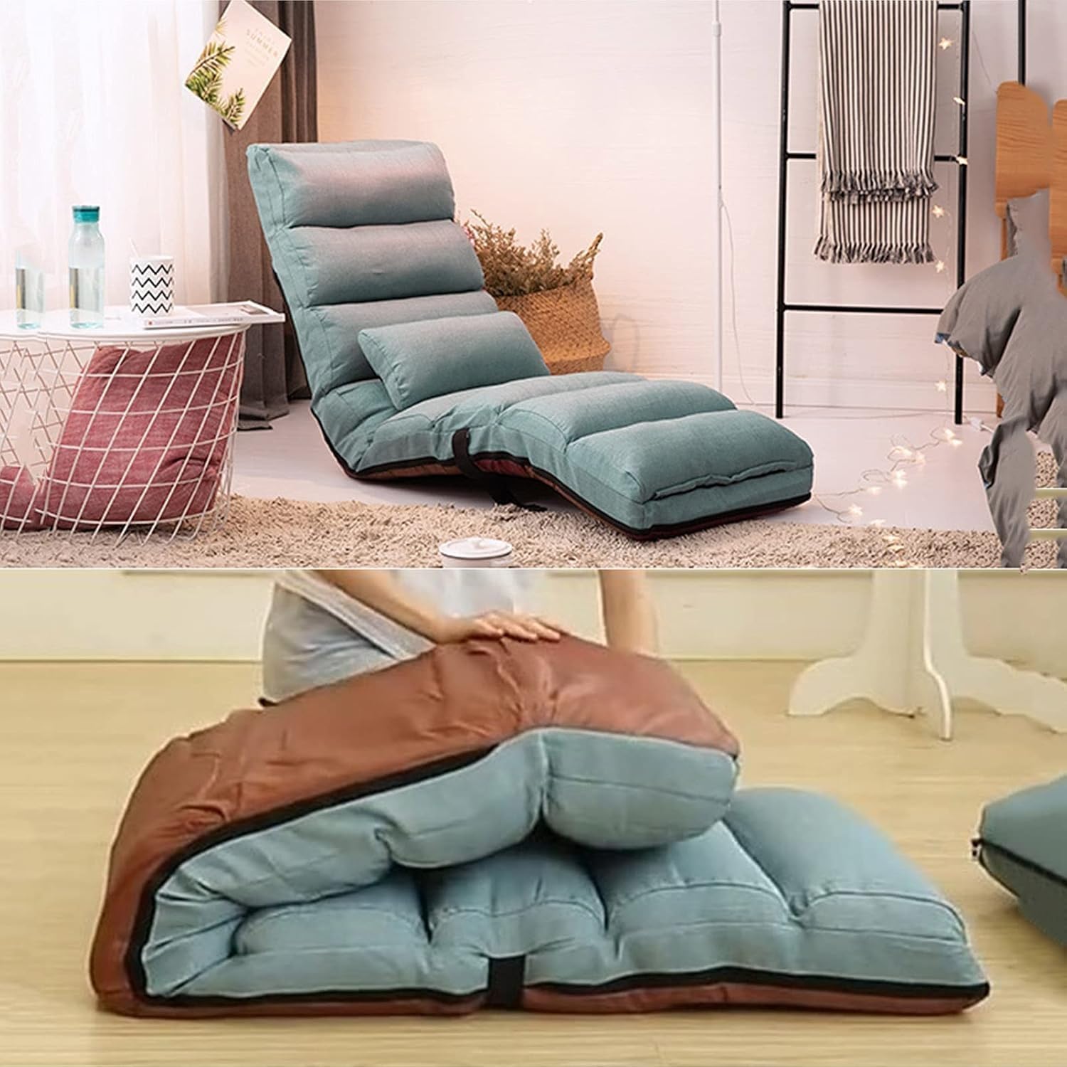 Folding Lazy Floor Chairs, Balcony Bay Window Reading Reclining Lounge Garden Sun Lounger,(Coffee Color)