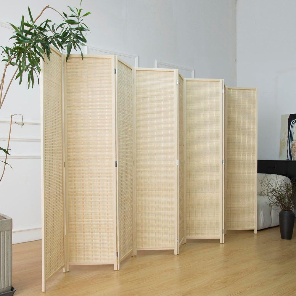 Furnnylane 8 Panel Bamboo Room Divider - 5.6 ft Tall Folding Privacy Screen, ...