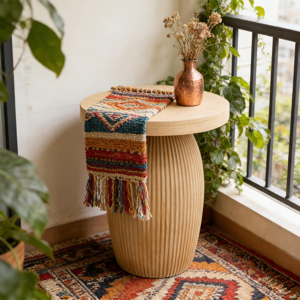 PARISLOFT Mushroom Accent Table, Bohemian Side Table with Light Wood Finish f...