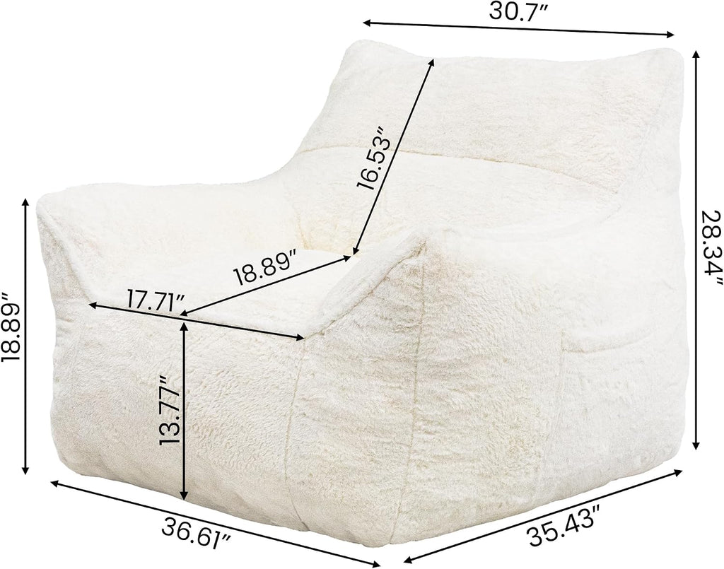 Cvortll Bean Bag Chair, Bean Bag Sofa, Faux Fur Bean Bag Chairs,with armrests and a Sturdy backrest, Suitable for Apartments, Living Rooms, bedrooms, Games, Reading (White)