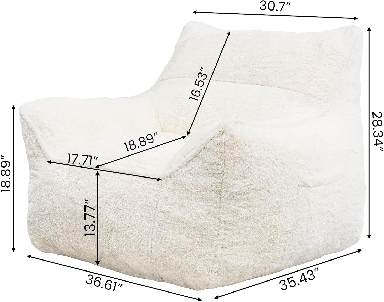 Cvortll Bean Bag Chair, Bean Bag Sofa, Faux Fur Bean Bag Chairs,with armrests and a Sturdy backrest, Suitable for Apartments, Living Rooms, bedrooms, Games, Reading (White)