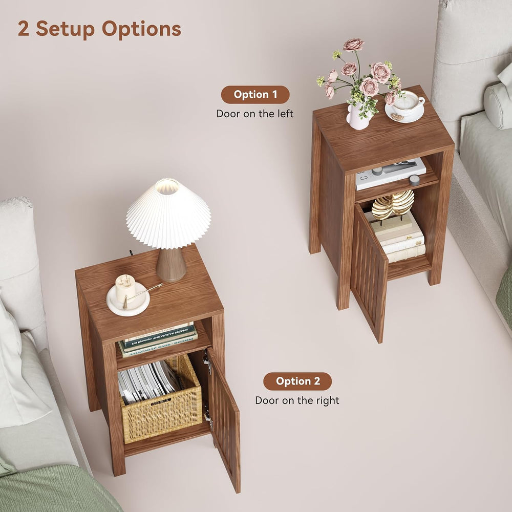 Farmhouse Nightstand Set of 2, Modern Bedside Table with Door and Open Shelf,...