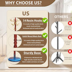 Solid Wooden Coat Rack Stand, Coat Racks Freestanding with 14 Hooks, Natural Birch Wood Coat stands with Sturdy Round Base, Tree Coat Hanger Standing for Entryway Bedroom Office (Begonia)