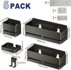 Bathroom Storage Rack (5-Piece Set), Wall-Mounted Shelf with soap Dish and Toothbrush Holder, no Drilling Required, Ideal for Bathroom Storage and Also Suitable for Kitchen (Grey)