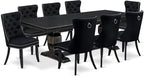 NKDA9-SBB-24-9-pc Dining Room Set Consists of a Rectangular Table and 8 Black Polyester Fabric Dining Chairs with Button Tufted Chair Back - Sand Blasting Black Finish.