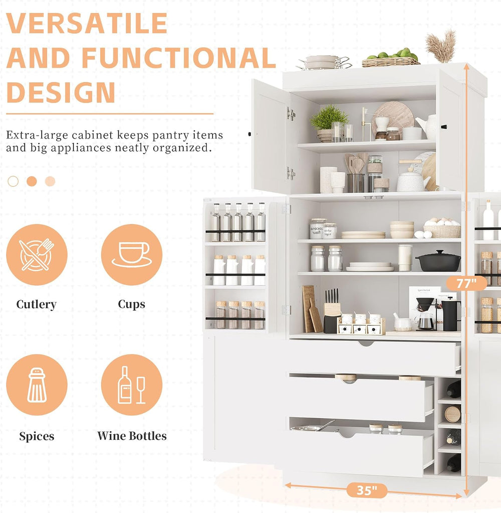 77'' Tall Freestanding Kitchen Pantry Cabinet, 35"L x 17.7"...