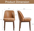 VKNOW Modern Dining Chairs Set of 2, Faux Leather Kitchen Chairs with Wood Legs, Upholstered Side Chair for Kitchen Dining Room, Brown