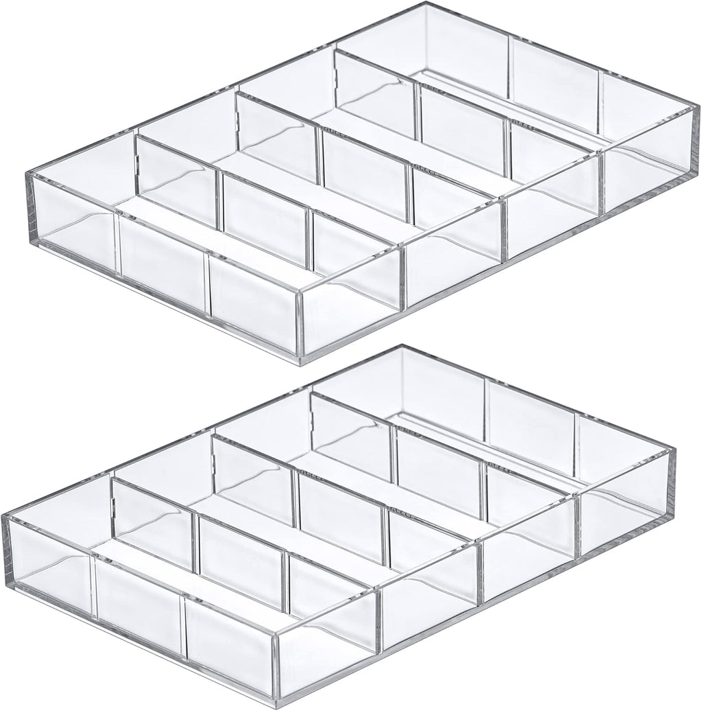 Amazing Abby - Soleil - 2-Pack Acrylic 4-Compartment Sunglass Organizer, Plastic Eyeglass Display Case, Transparent Jewelry Storage Tray, Clear Beauty Supply Holder, Great for Bedroom and Bathroom